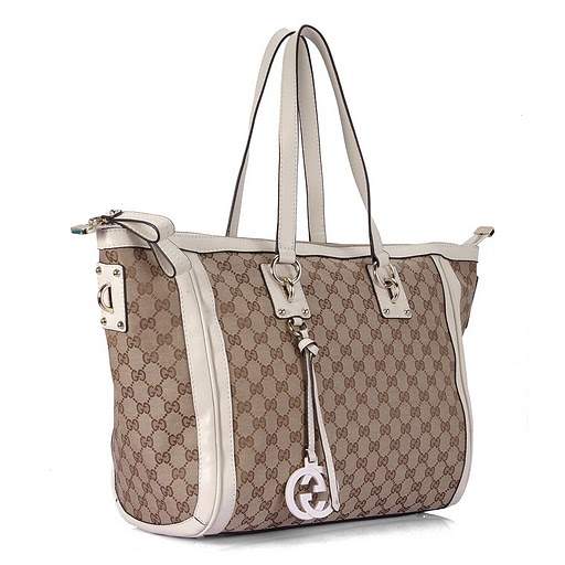 1:1 Gucci 247280 Gucci Charm Large Top Bags-Cream Fabric